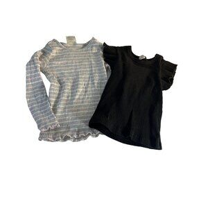 Toddler Girls Lot of 2 Tops Pink/Grey Striped & Solid Black Size 24 Months